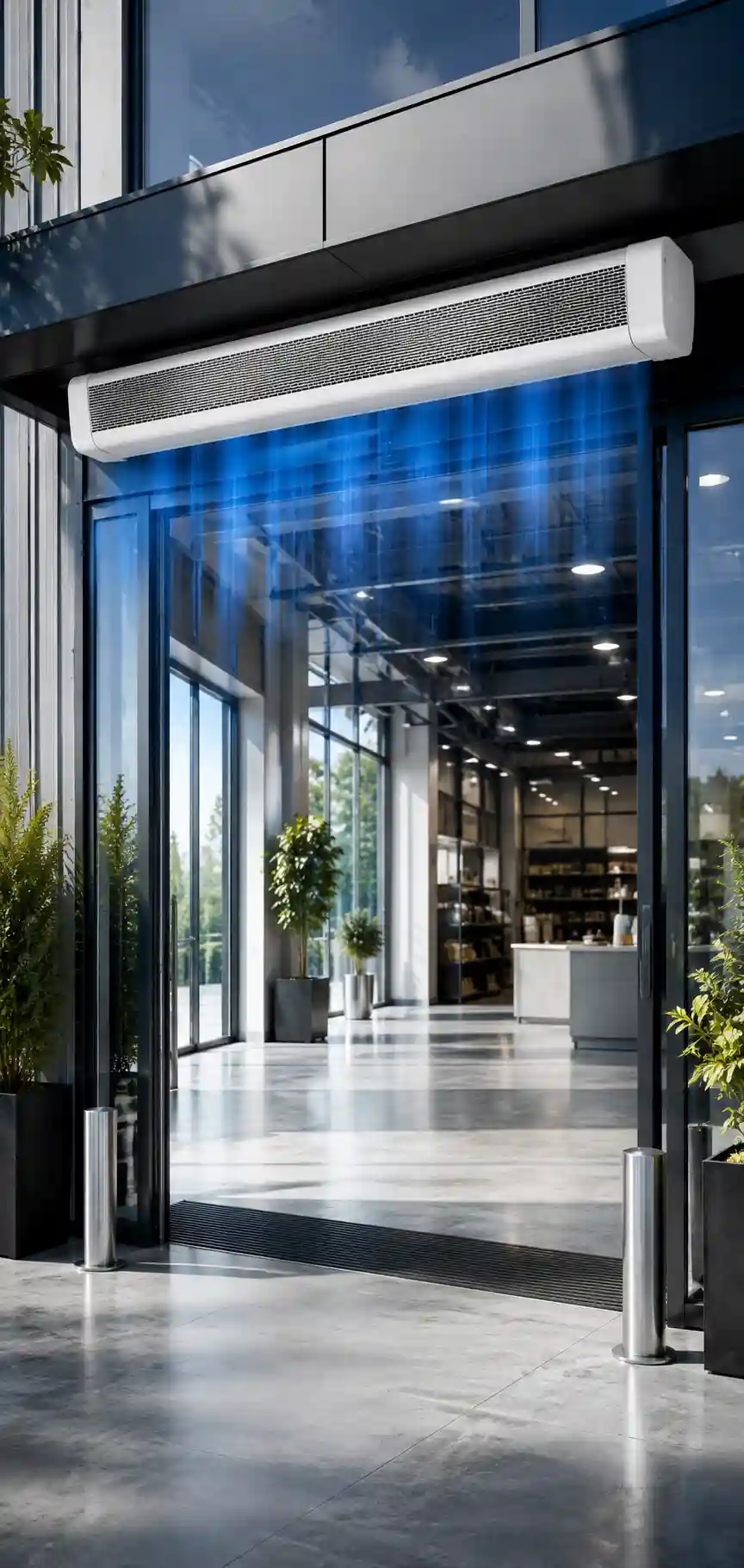 Industrial air curtain for commercial doorways