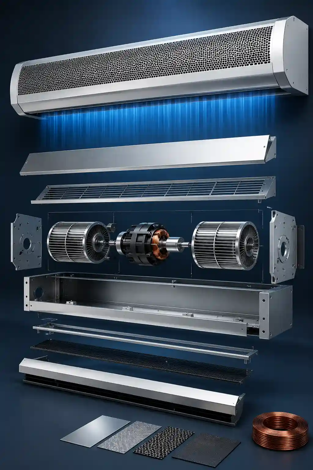 Air curtain construction and internal components